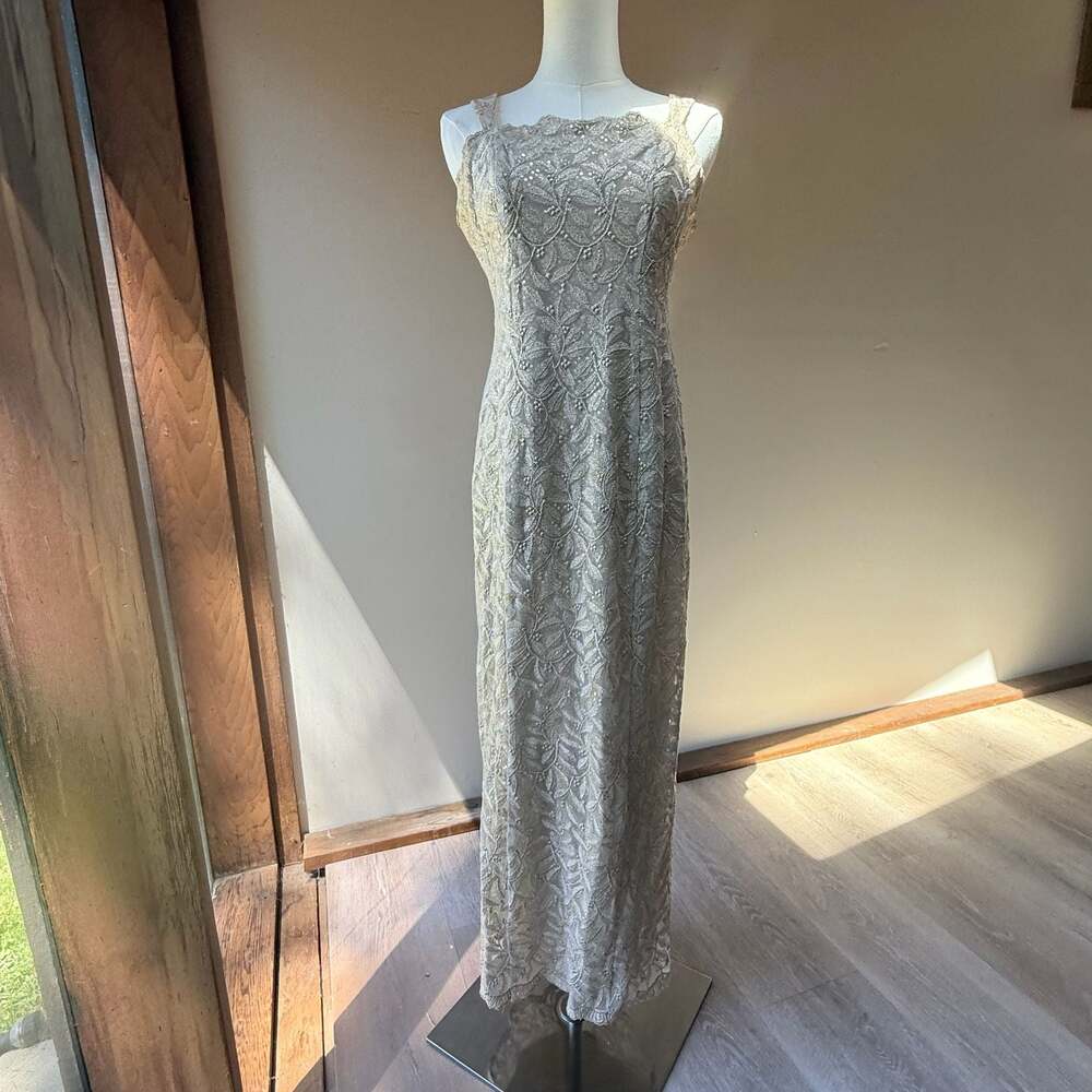 Vintage Metallic Sequin and Embroidered Sleeveless Formal Gown
